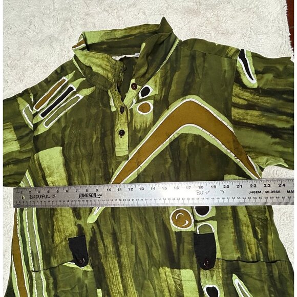 Lynz Women's Popover Geo Print Tunic Top Large Green Long Sleeve Lightweight - Picture 7 of 9